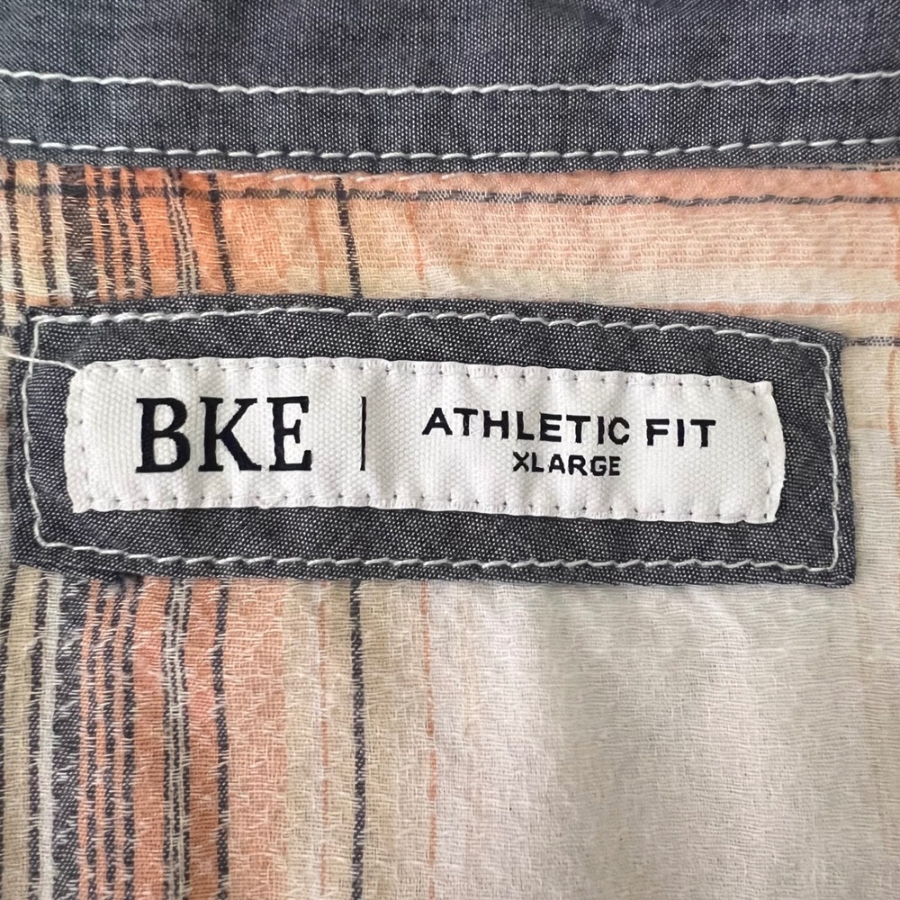 BKE Plaid Pearl Snap Western Shirt XL Orange Athletic Fit Short Sleeve Cowboy - Picture 6 of 8